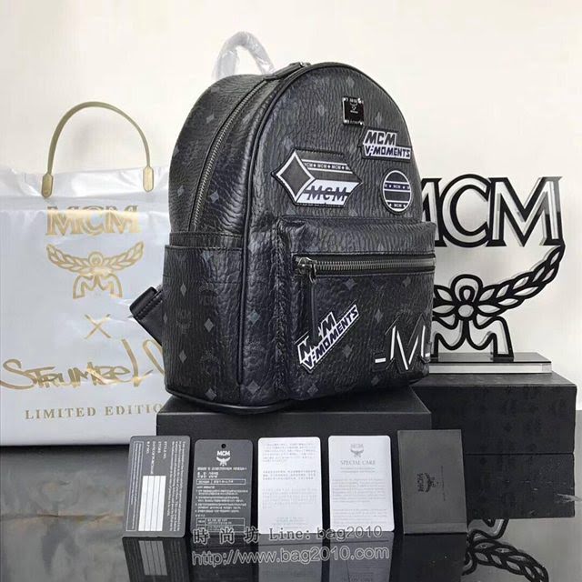 MCM雙肩背包 原單 小號5816 Victory Patch Stark雙肩包 Visetos塗層帆布 多彩貼花裝飾 MCM女後背包  mdmc1140